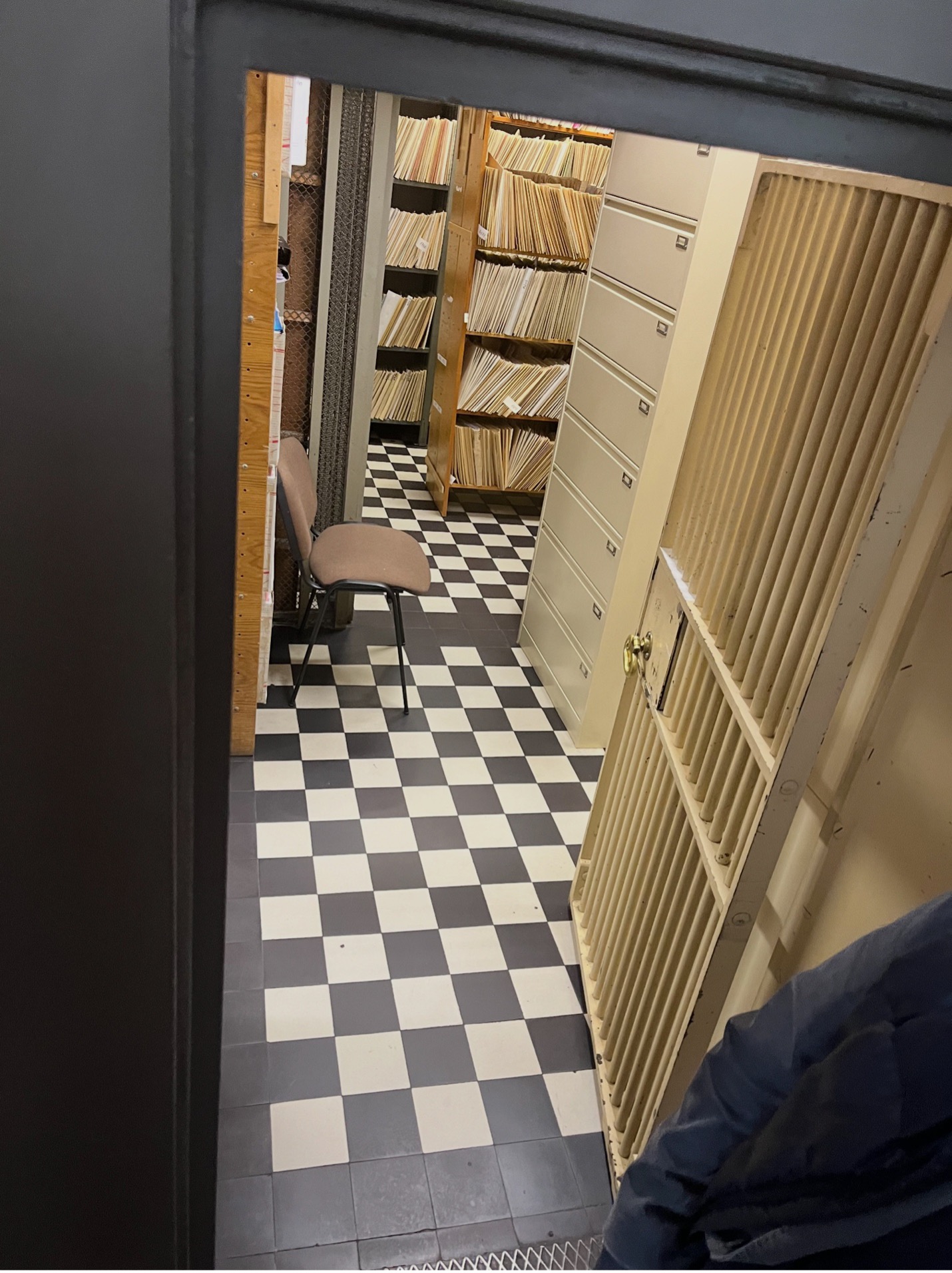 The bank vault completed in 1935 and now used to store files